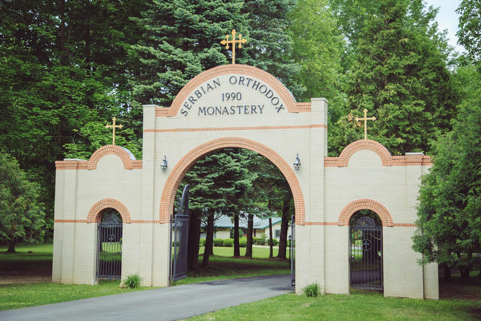 The gate at the entrance to the monastery grounds